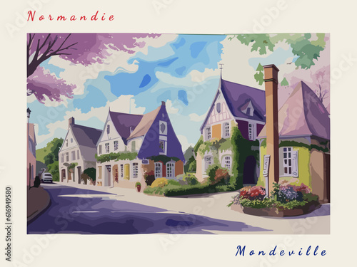 Mondeville: Postcard design with a scene in France and the city name Mondeville