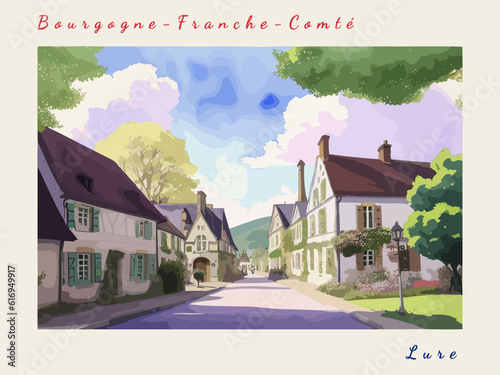 Lure: Postcard design with a scene in France and the city name Lure