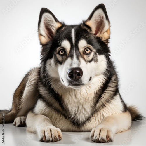 A Siberian Husky  Canis lupus familiaris  with dichromatic eyes posing elegantly.