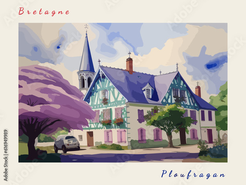 Ploufragan: Postcard design with a scene in France and the city name Ploufragan