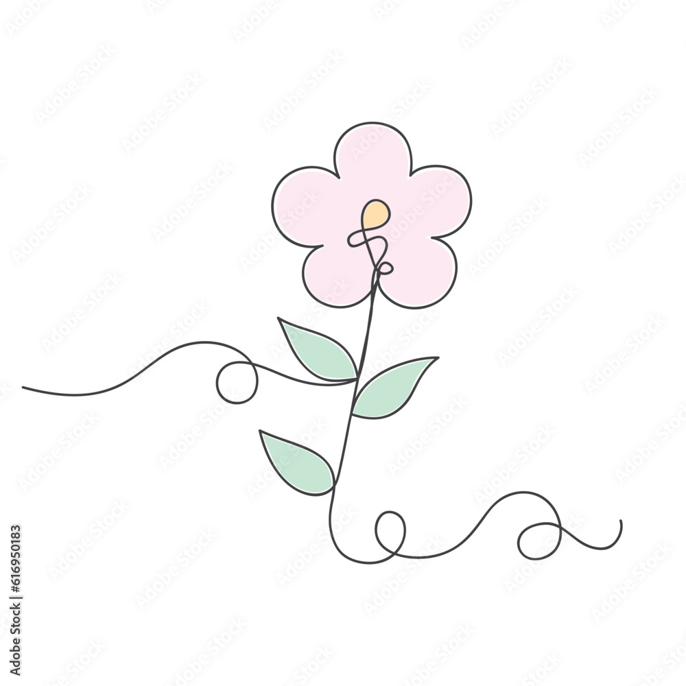 Beautiful flower one line continuous drawing style isolated vector illustration.