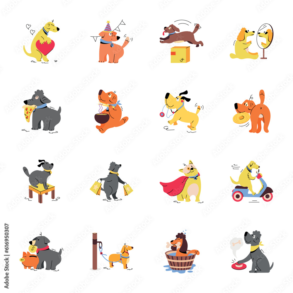 Fototapeta premium Handy Collection of Dog Equipment Flat Illustrations