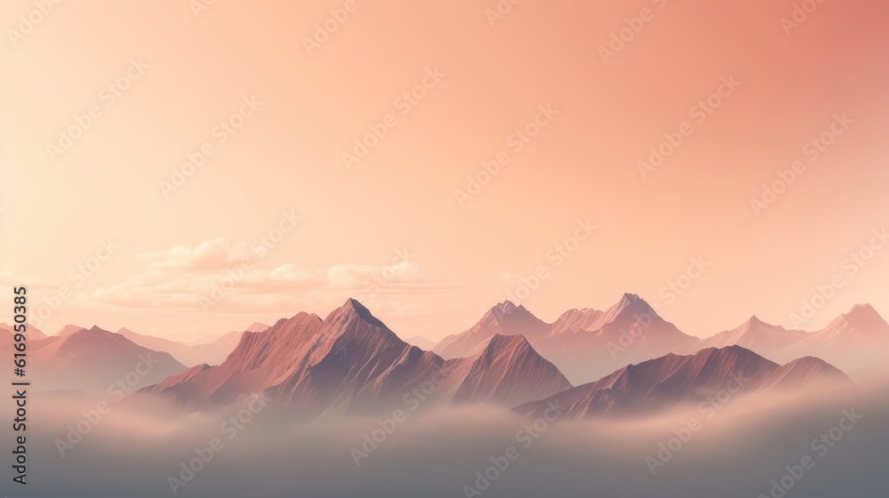 Minimalist silhouette of mountains on a calm background. Generative AI