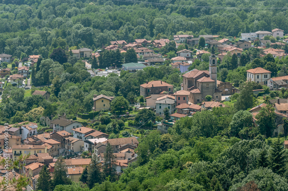 Panoramic aerial view of Cuasso al Piano , Varese, Italy