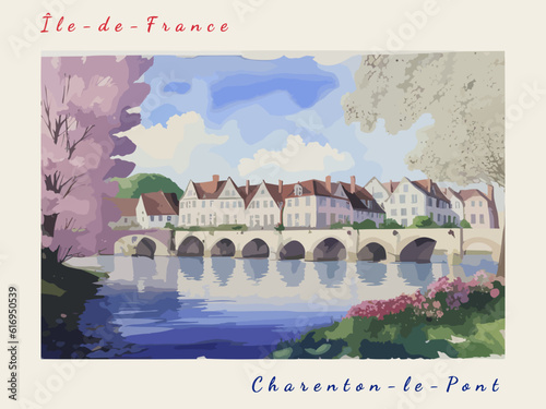 Charenton-le-Pont: Postcard design with a scene in France and the city name Charenton-le-Pont