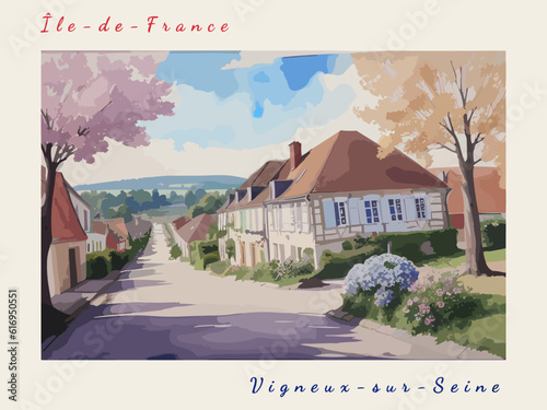 Vigneux-sur-Seine: Postcard design with a scene in France and the city name Vigneux-sur-Seine