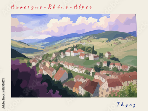 Thyez: Postcard design with a scene in France and the city name Thyez