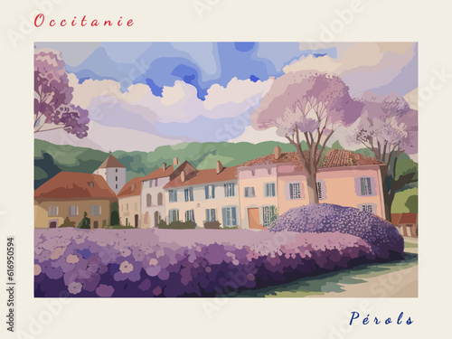 Pérols: Postcard design with a scene in France and the city name Pérols