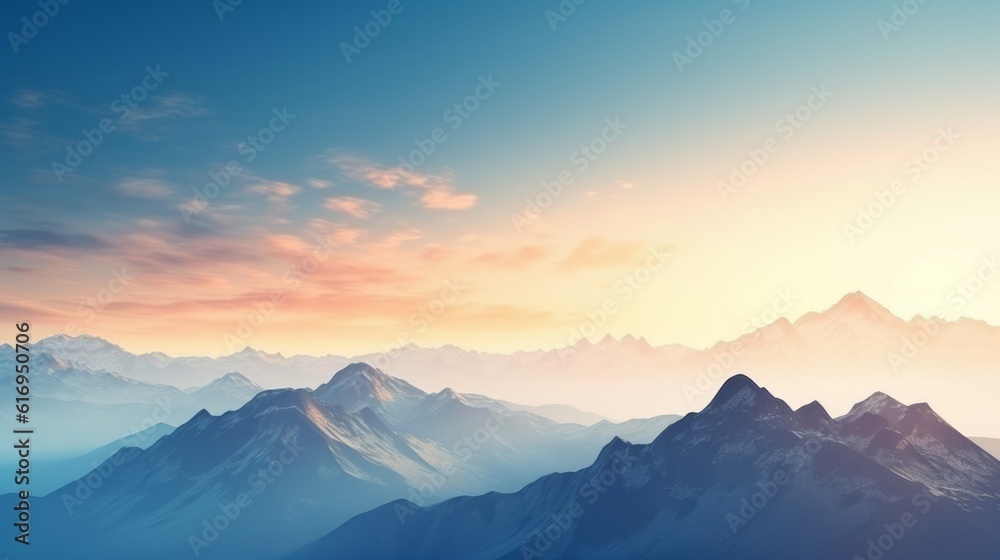 Minimalist silhouette of mountains on a calm background. Generative AI