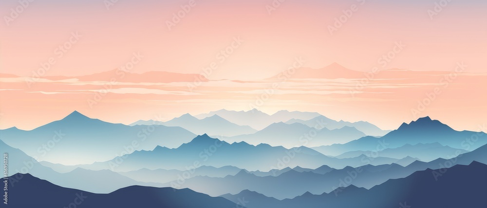 Minimalist silhouette of mountains on a calm background. Generative AI