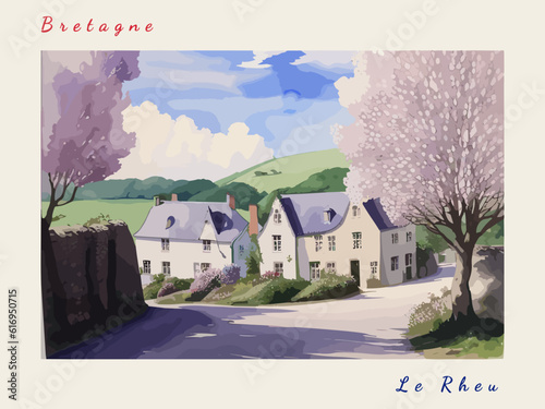 Le Rheu: Postcard design with a scene in France and the city name Le Rheu