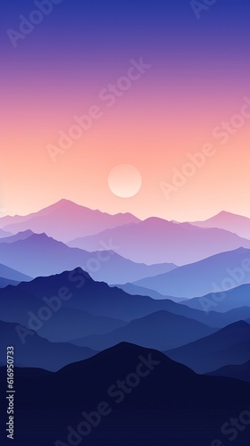 Minimalist silhouette of mountains on a calm background. Generative AI © ColdFire
