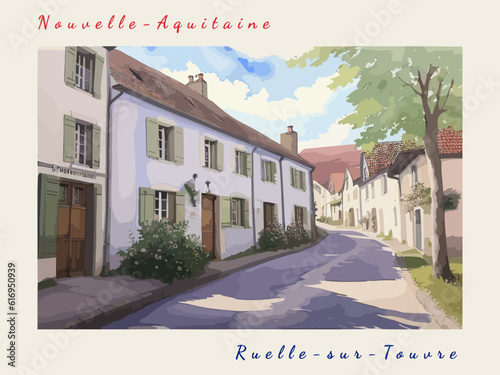 Ruelle-sur-Touvre: Postcard design with a scene in France and the city name Ruelle-sur-Touvre