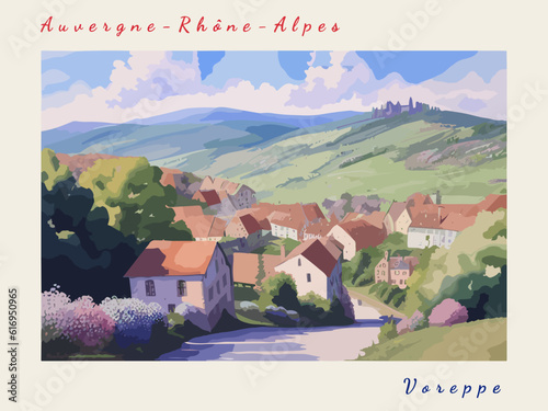 Voreppe: Postcard design with a scene in France and the city name Voreppe