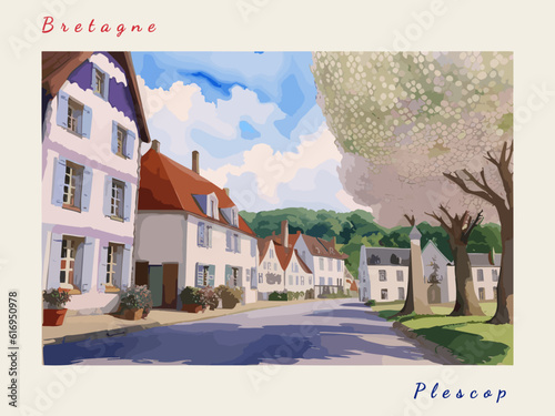 Plescop: Postcard design with a scene in France and the city name Plescop