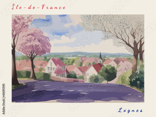 Lognes: Postcard design with a scene in France and the city name Lognes