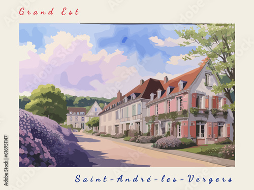 Saint-André-les-Vergers: Postcard design with a scene in France and the city name Saint-André-les-Vergers