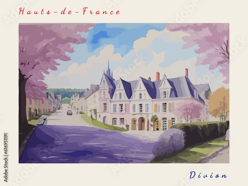 Divion: Postcard design with a scene in France and the city name Divion