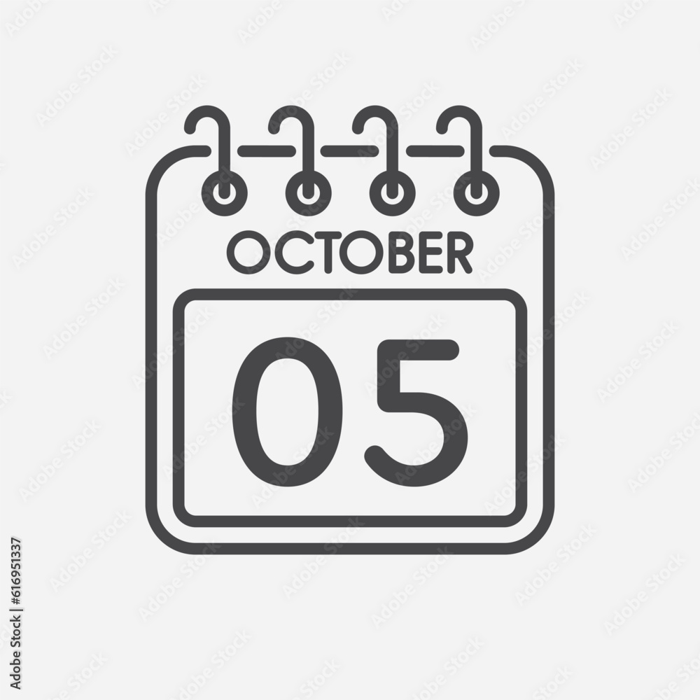 Icon page calendar day - 5 October Icon page calendar day - 5 October