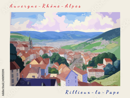 Rillieux-la-Pape: Postcard design with a scene in France and the city name Rillieux-la-Pape