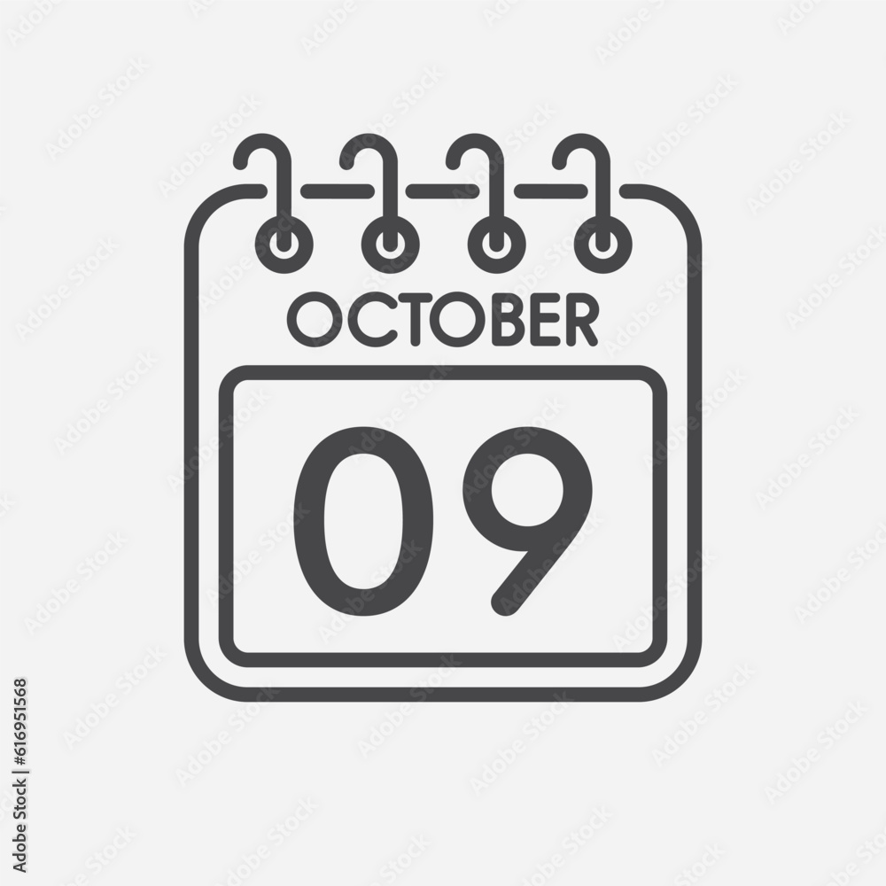 Icon page calendar day - 9 October
