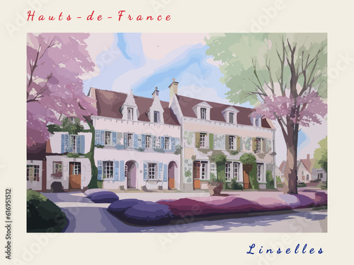 Linselles: Postcard design with a scene in France and the city name Linselles