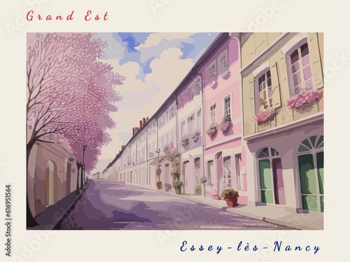 Essey-lès-Nancy: Postcard design with a scene in France and the city name Essey-lès-Nancy