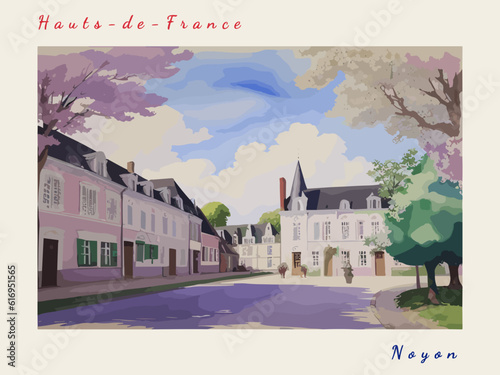 Noyon: Postcard design with a scene in France and the city name Noyon