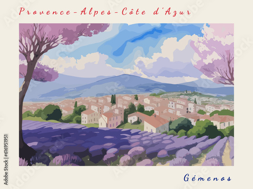 Gémenos: Postcard design with a scene in France and the city name Gémenos