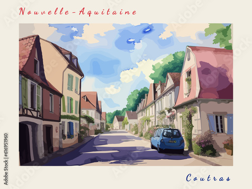 Coutras: Postcard design with a scene in France and the city name Coutras
