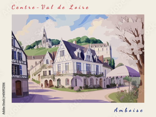 Amboise: Postcard design with a scene in France and the city name Amboise