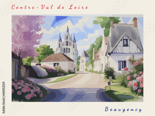 Beaugency: Postcard design with a scene in France and the city name Beaugency