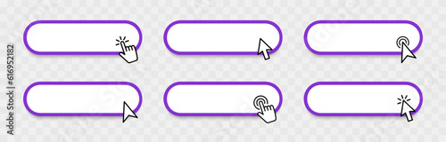 Click Blank Button with pointer clicking. Web button set. Clicking the icon. Action button click here with click cursor. Vector illustration.