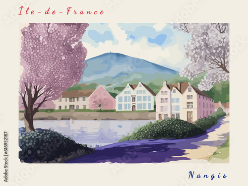 Nangis: Postcard design with a scene in France and the city name Nangis photo