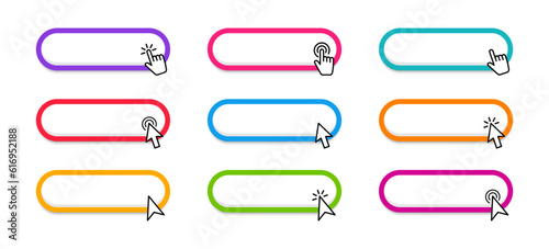 Click Blank Button with pointer clicking. Web button set. Clicking the icon. Action button click here with click cursor. Vector illustration.