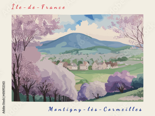 Montigny-lès-Cormeilles: Postcard design with a scene in France and the city name Montigny-lès-Cormeilles