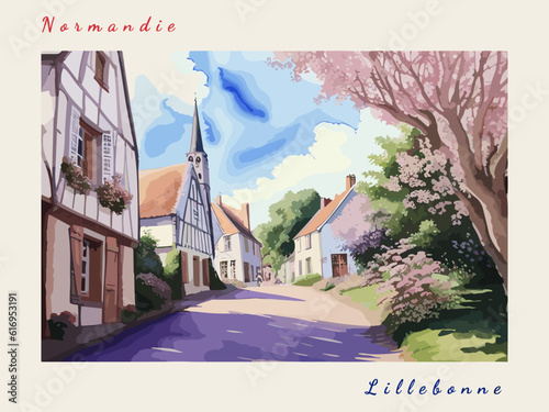 Lillebonne: Postcard design with a scene in France and the city name Lillebonne