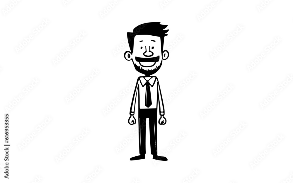 employe with smile doodle line art illustration with black and white style for template. employe with smile doodle line art illustration with black and white style for template.