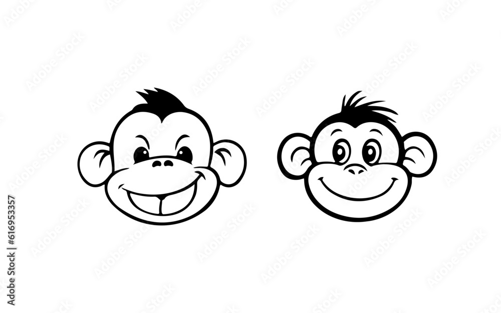 Monkey doodle line art illustration with black and white style for template.