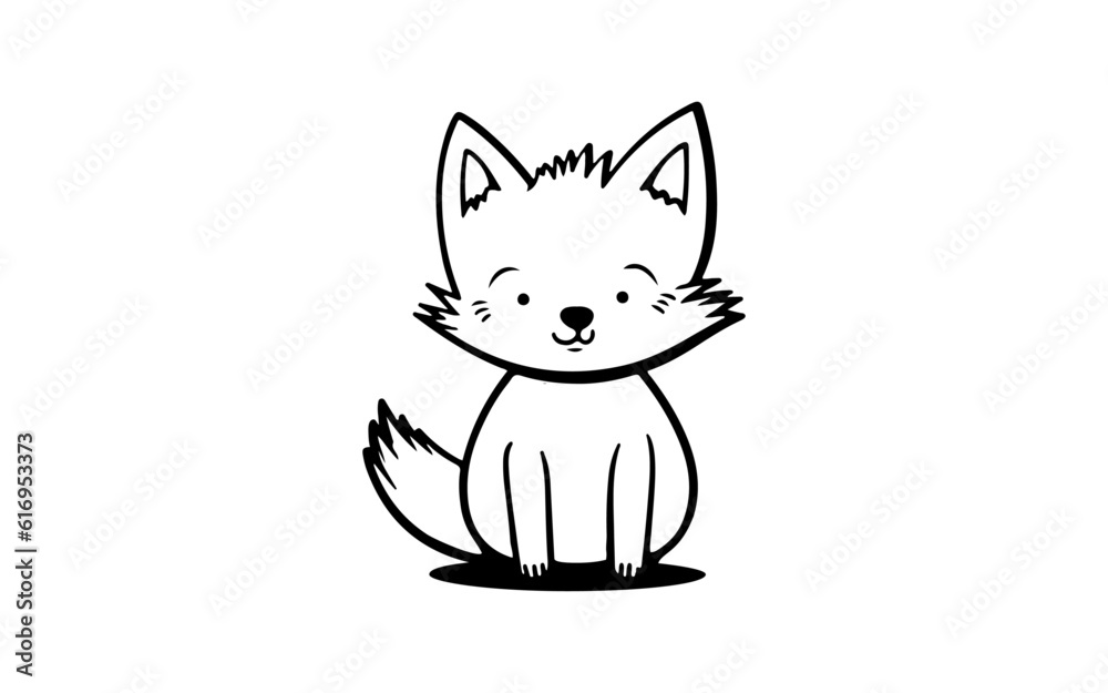 Fototapeta premium Fox doodle line art illustration with black and white style for template.