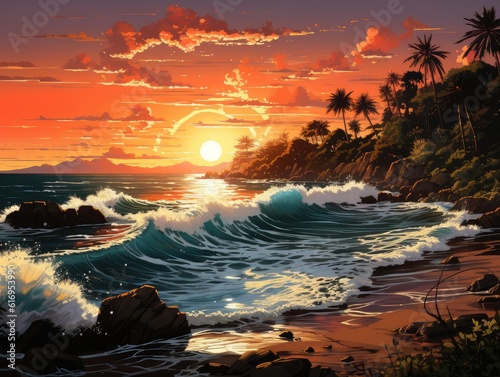 Tropical Sunset - AI Generated