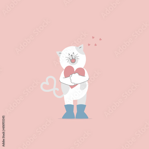 cute cat and hearts, happy valentine's day, birthday, love concept, flat vector illustration cartoon character design isolated