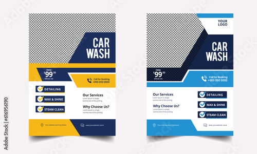 Car Wash Cleaning Service Flyer Poster Design, Car Cleaning Service Banner vector layout design for car wash service flyer template.