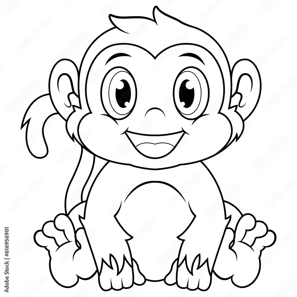 Cute baby monkey cartoon sitting line art Cute baby monkey cartoon sitting line art