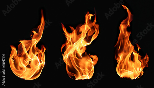 Blazing flame of fire isolated on black background