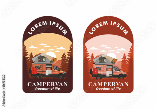 Large van with roof tent illustration design