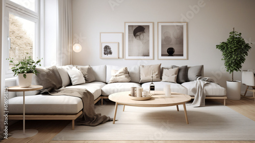 Scandinavian Indoor Design: Inspiring Real-Estate Rooms, Nature-Inspired new modern loft apartment. 3d rendering Generative AI © Nico Vincentini