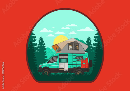 Large van with roof tent illustration design