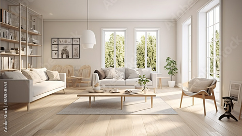Scandinavian Indoor Design  Inspiring Real-Estate Rooms  Nature-Inspired new modern loft apartment. 3d rendering Generative AI