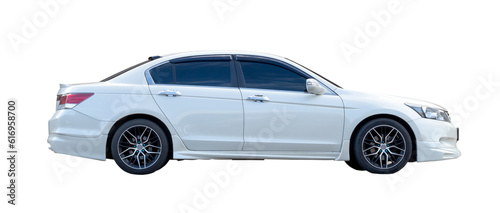 Luxurious white sedan sportcar isolated on white background with clipping path. © nathamag11